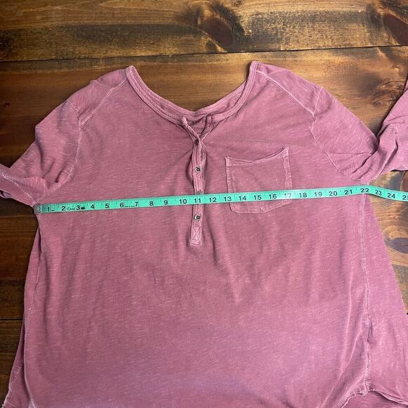 Free People Frontier Slub Knit Henley Tee Burgundy Marron Womens XS Relaxed Boho - Picture 9 of 10